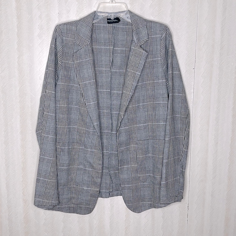 🆕 PRETTY LITTLE THING Tall Grey Checked Blazer Size 6 - Picture 3 of 5